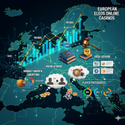 A stylized digital artwork representing European online casinos, featuring interconnected visual elements on a European-themed circuit board background.
